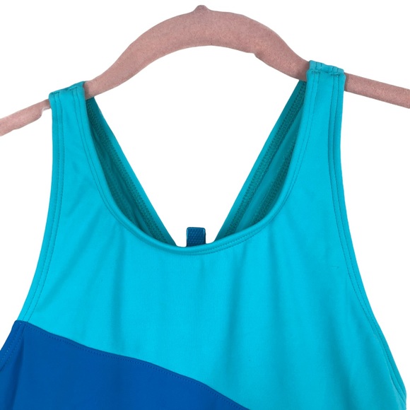 VTG Land’s End Plus SZ 16 Color Block One Piece Swimsuit, Cross Back Shelf Bra - Picture 7 of 9